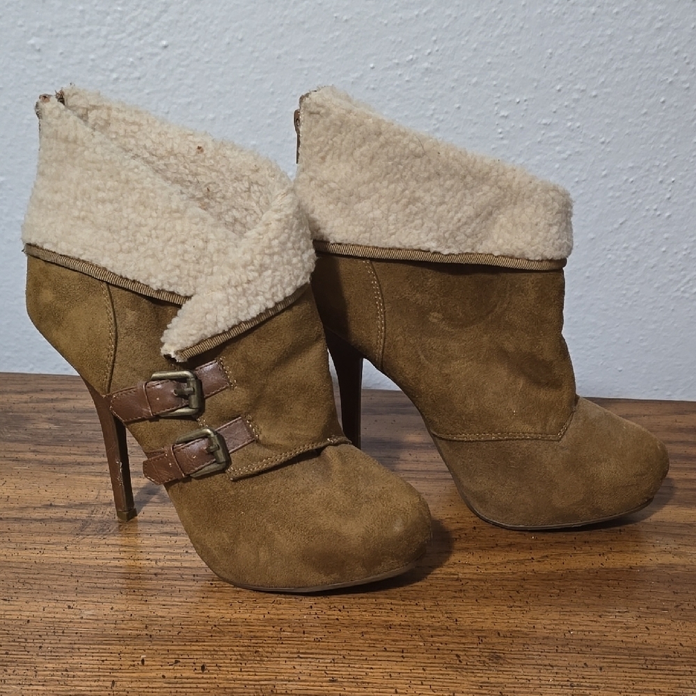 Brown Suede Ankle Boots with Buckle Detail